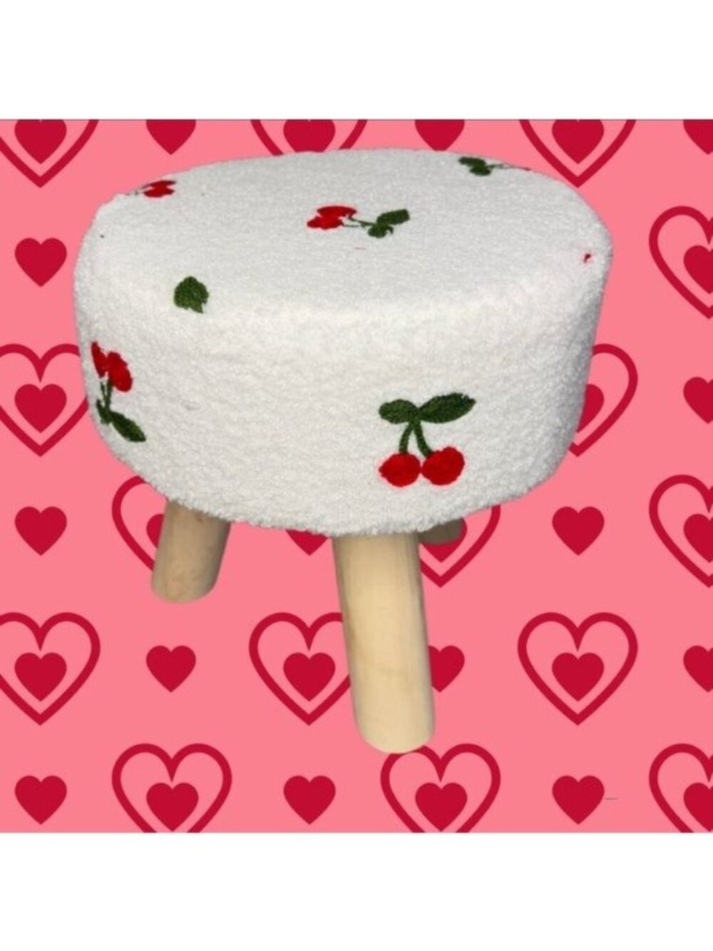 Nwt cherry stool soft plush Sherpa lined stool seat fruit cherry print